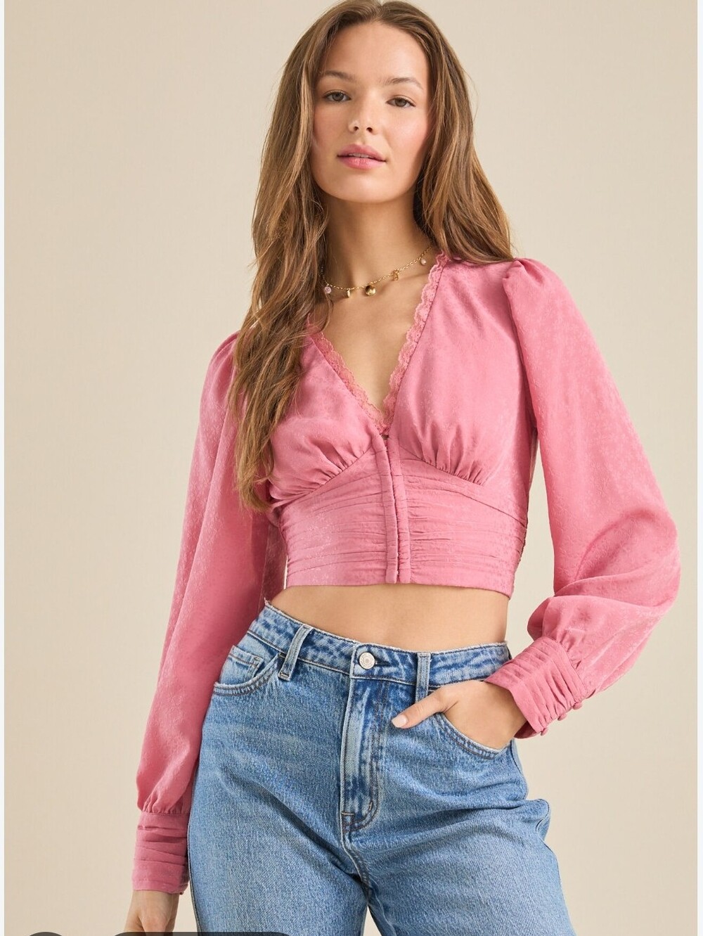 Women's NWY Medium Altar'd State Pink Satin Corset Crop Top